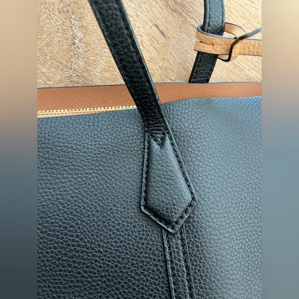 Tory Burch Black Leather Tote with Tan Accent